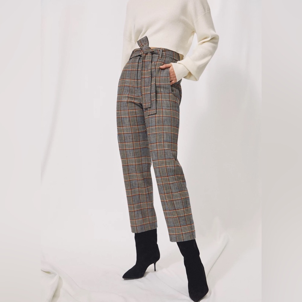NWOT | Aritzia | Wilfred | Tie-Front Check Pant — Navy/Rust Plaid | Size 6